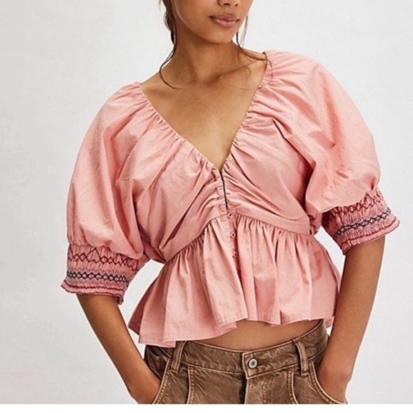 Free People Tops - NWOT Free People Where We Meet Smocked Blouse Top Size L. NWOT